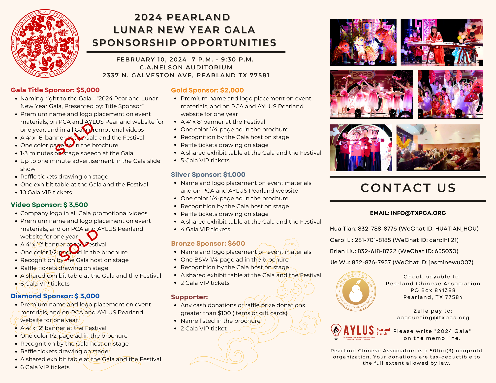 2024 Pearland Lunar New Year Gala and Festival information 梨城华人协会